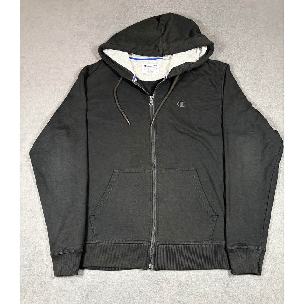 Champion Zip Up Hoodie Mens Size M Black Full Zip Logo Activewear
